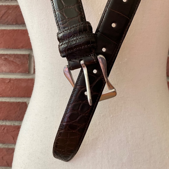 Brown Alligator Sterling Silver 925 Buckle Men’s Luxurious Belt Size 115/100 NEW - Picture 13 of 15